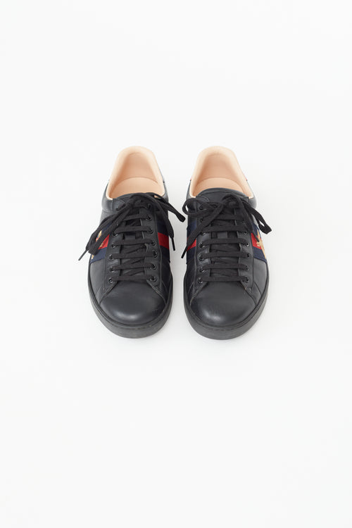 Gucci Black Leather Embroidered Ace Sneaker
