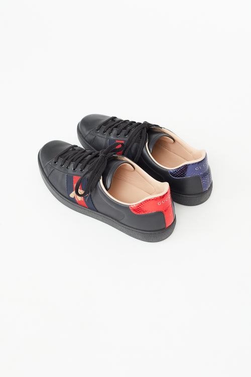 Gucci Black Leather Embroidered Ace Sneaker