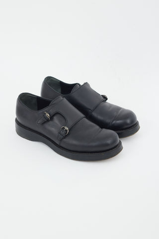 Gucci Black Leather Monk Strap Shoe