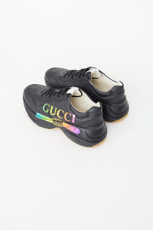 Gucci Black Leather Rhyton Logo Sneaker