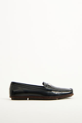 Gucci Black Leather Square Toe Loafer