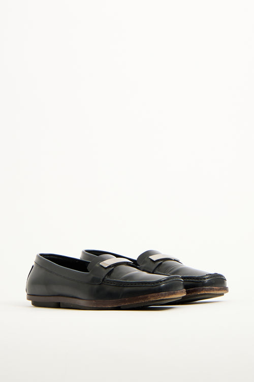 Gucci Black Leather Square Toe Loafer