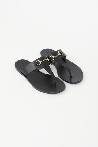 Gucci Black Leather Thong Sandal