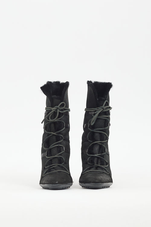 Gucci Black Suede & Shearling Boot