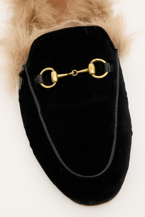 Gucci Black Velvet Fur Princetown Mule