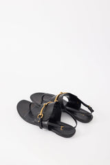 Gucci Black Leather & Gold Hardware T-Strap Sandal