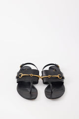 Gucci Black Leather & Gold Hardware T-Strap Sandal