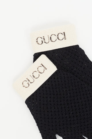 Gucci Black & Beige Mesh Knit Fingerless Gloves