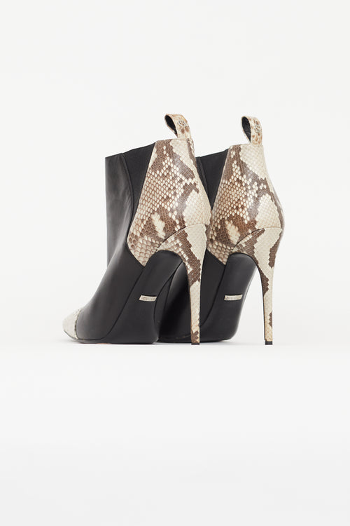 Gucci Black & Cream Embossed Leather Ankle Boot