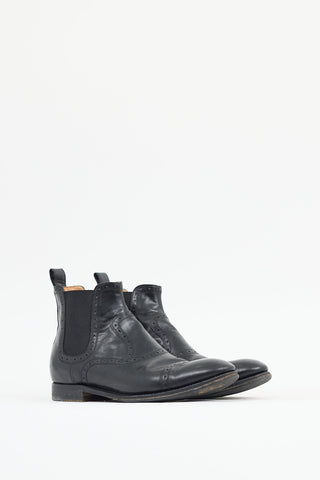 Gucci Black Leather Brogue Chelsea Boot