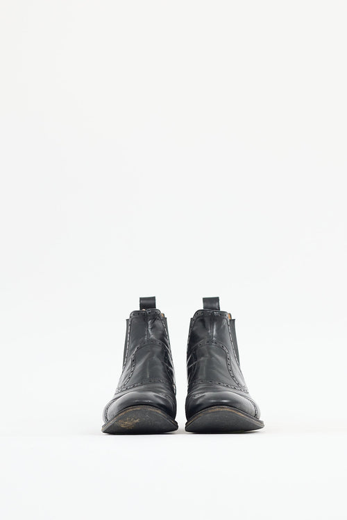 Gucci Black Leather Brogue Chelsea Boot