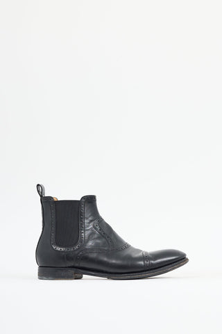 Gucci Black Leather Brogue Chelsea Boot