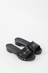 Gucci Black & Silver Leather & Wood Slide