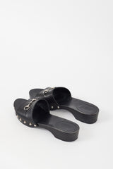 Gucci Black & Silver Leather & Wood Slide