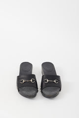 Gucci Black & Silver Leather & Wood Slide