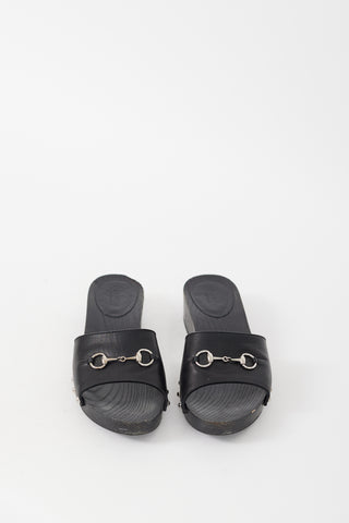 Gucci Black & Silver Leather & Wood Slide