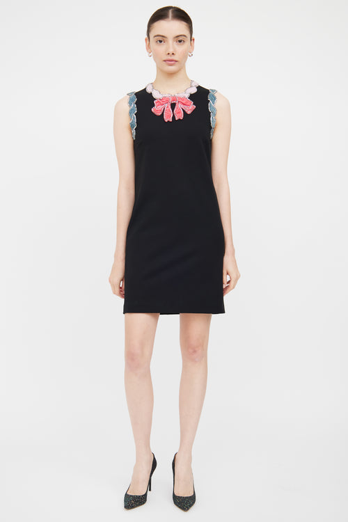 Gucci Black & Multi Velvet & Crystal Bow Dress