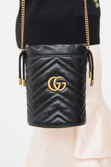 Gucci Black GG Marmont Chain Bucket Bag