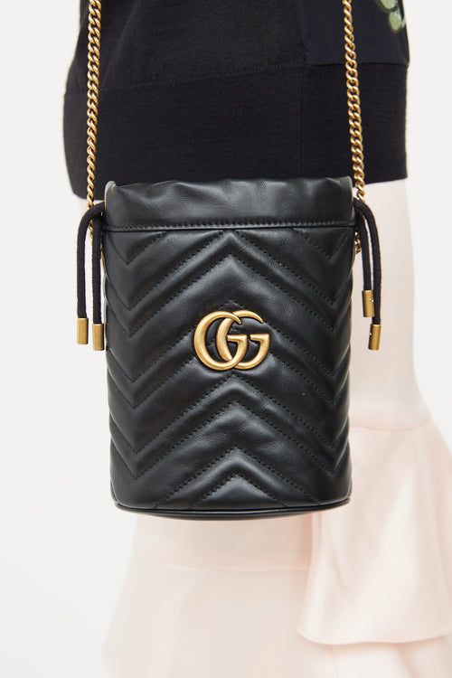 Gucci Black GG Marmont Chain Bucket Bag