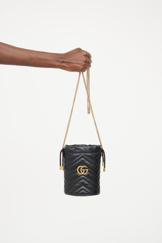 Gucci Black GG Marmont Chain Bucket Bag