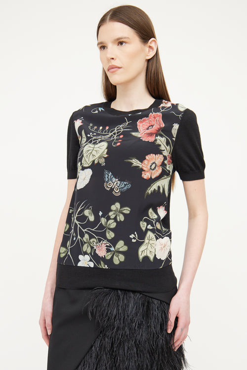 Gucci Black Silk & Wool Floral Print Top