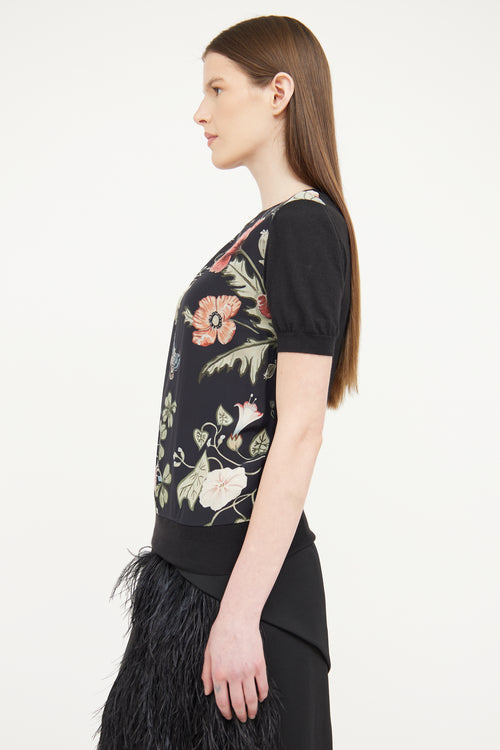 Gucci Black Silk & Wool Floral Print Top