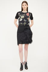 Gucci Black Silk & Wool Floral Print Top