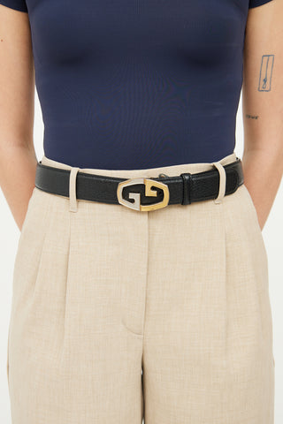 Gucci Black Gold Silver Logo Belt