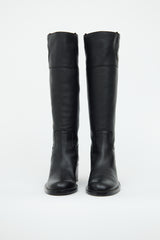 Gucci Black Tall Grain Leather GG Logo Boot