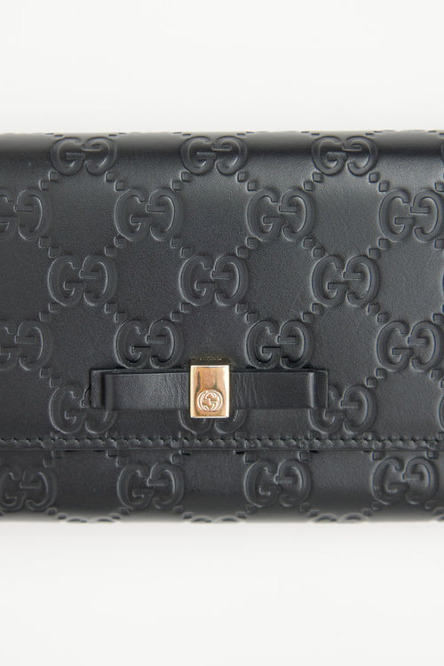 Gucci Black Guccissima Continental Bow Wallet