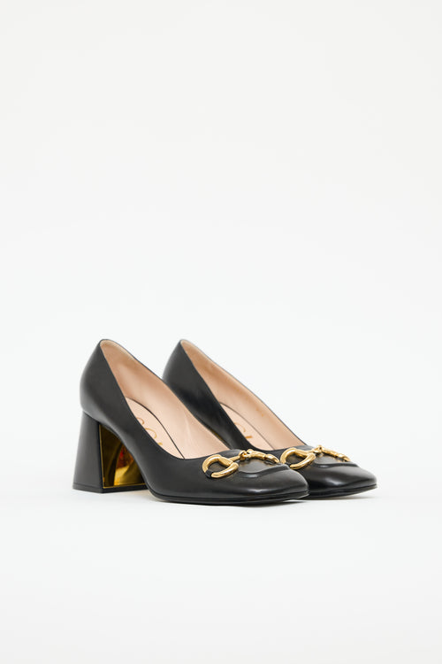 Gucci Leather Horsebit Block Heel