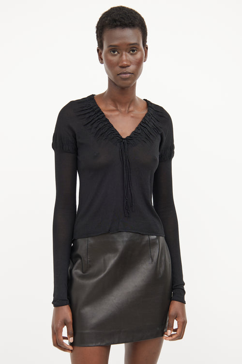 Gucci Black Silk Ruched & Tied Top