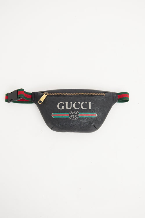 Gucci Black Leather Logo Belt Bag