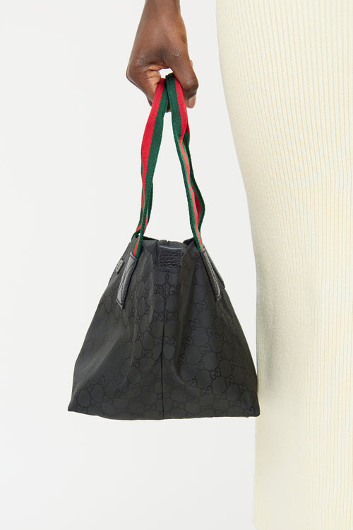 Gucci Black GG Canvas Web Handle Tote Bag