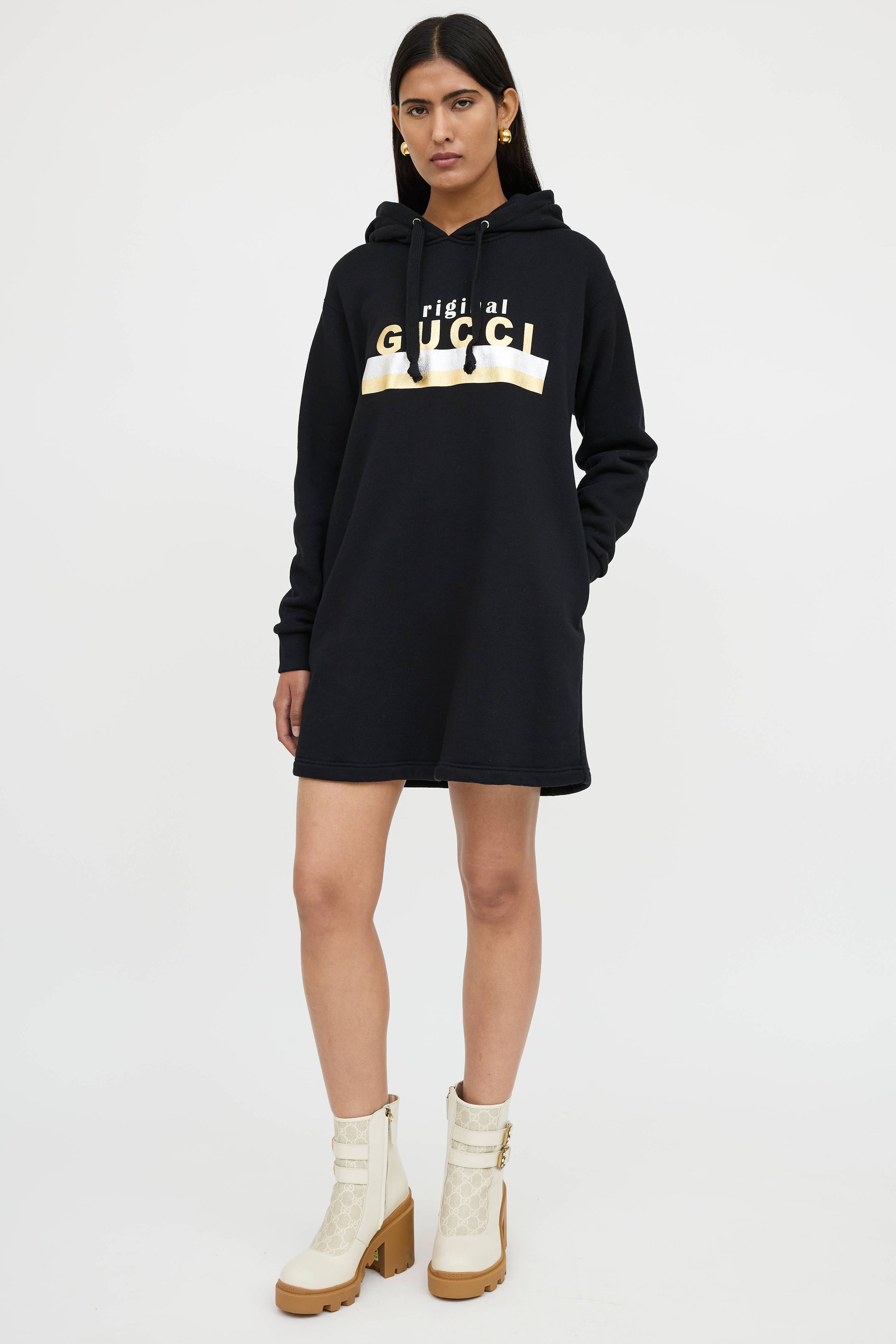 Gucci // Oversized Hooded Logo Sweater Dress VSP Consignment Gucci // Oversized Hooded Logo Sweater Dress VSP Consignment