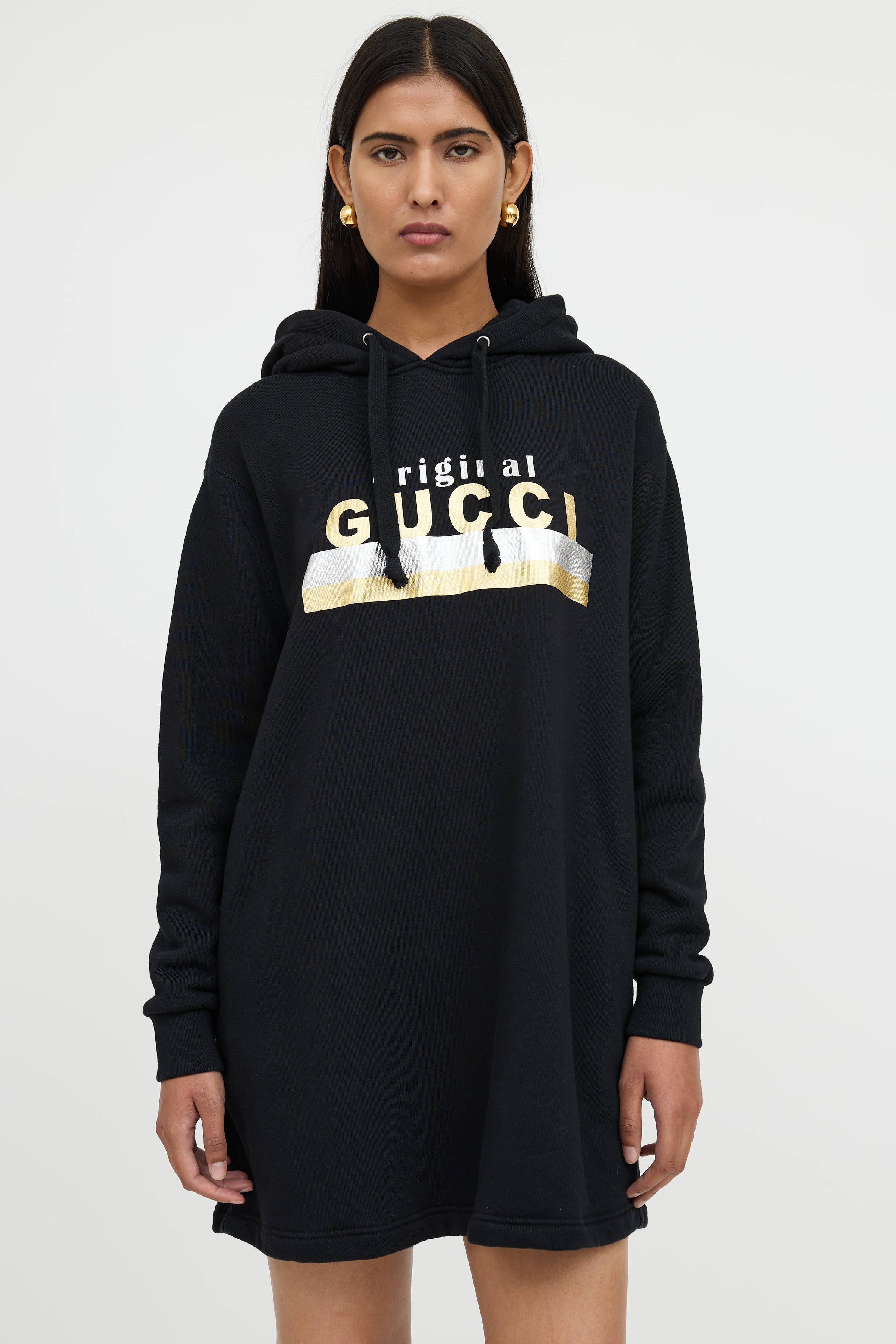 Gucci // Oversized Hooded Logo Sweater Dress VSP Consignment Gucci // Oversized Hooded Logo Sweater Dress VSP Consignment