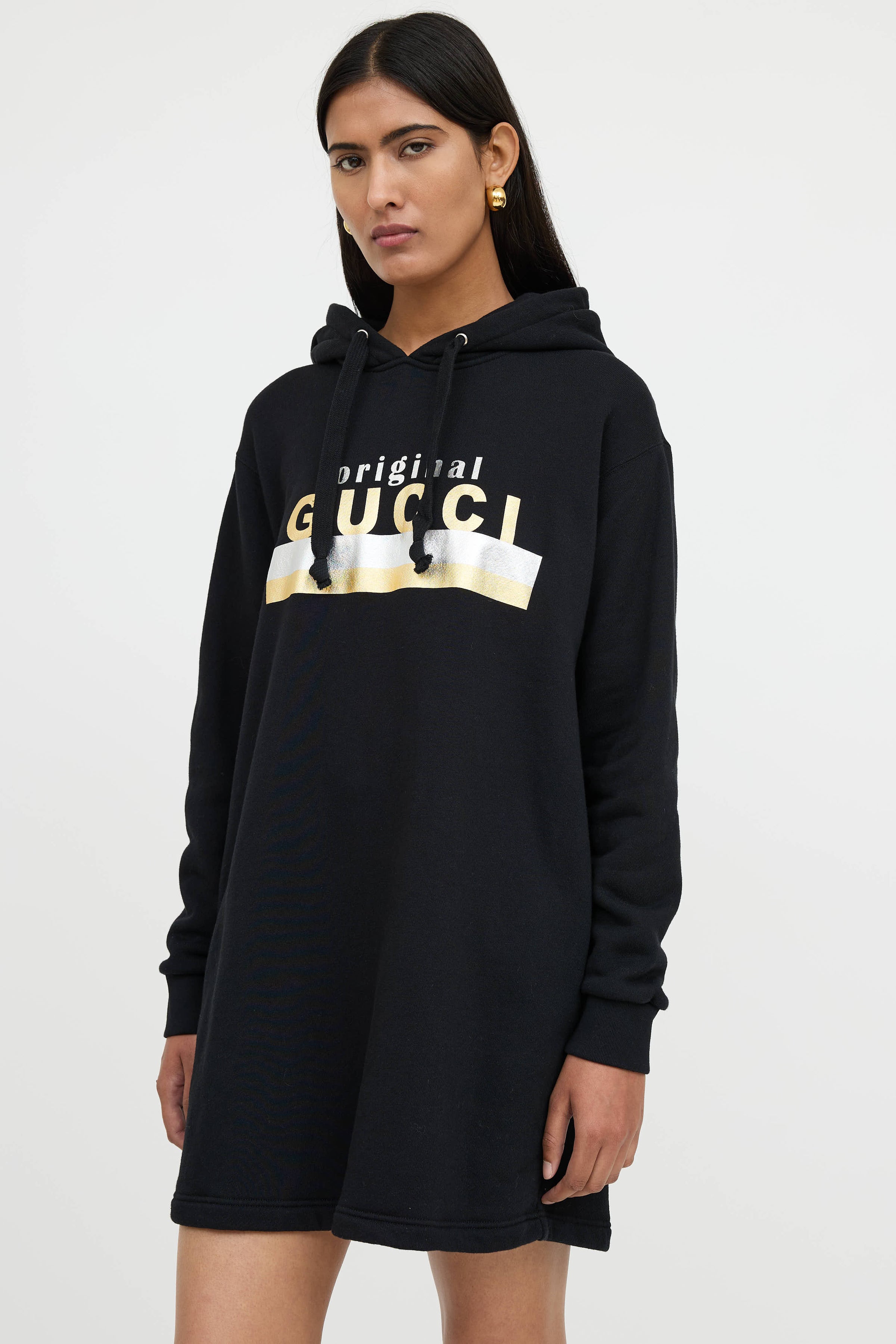 Gucci // Oversized Hooded Logo Sweater Dress VSP Consignment Gucci // Oversized Hooded Logo Sweater Dress VSP Consignment