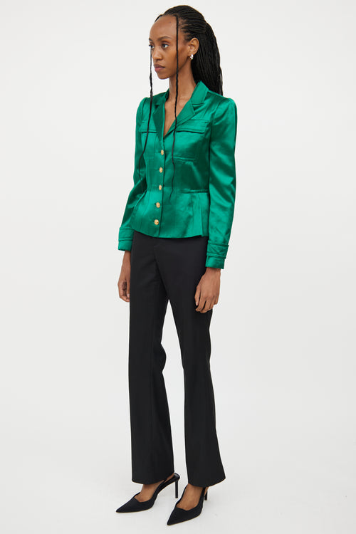 Gucci Green & Gold Button Silk Blazer