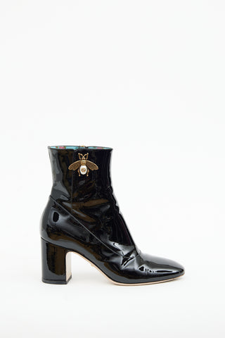 Gucci Black Patent Lois Bee Ankle Boot