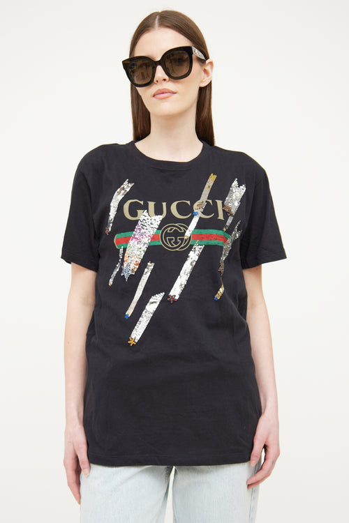 Gucci Black Logo & Sequin T-Shirt