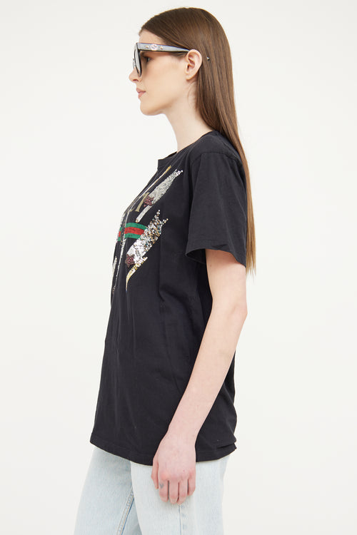Gucci Black Logo & Sequin T-Shirt