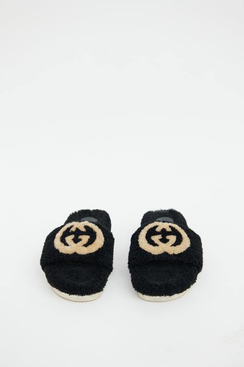 Gucci Black GG Shearling Slide