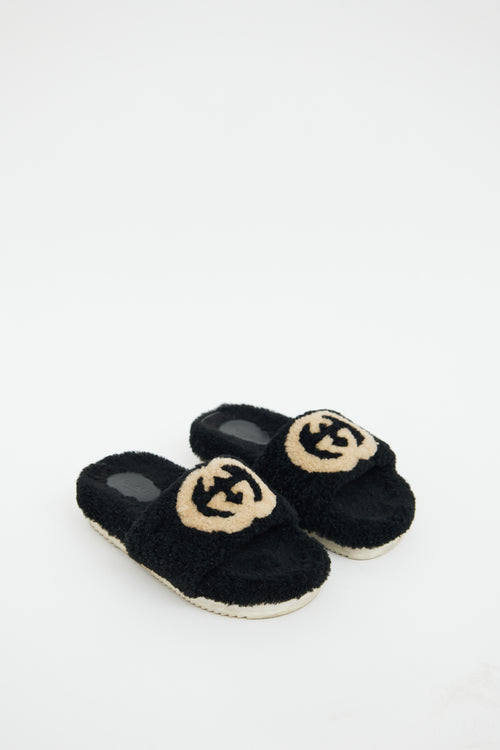 Gucci Black GG Shearling Slide