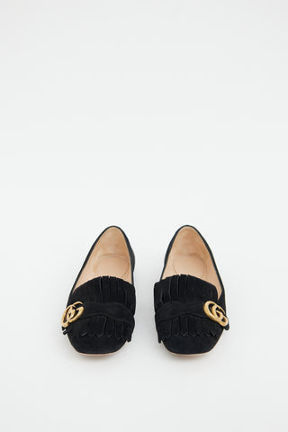 Gucci Black Suede Fringe Flat