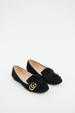 Gucci Black Suede Fringe Flat