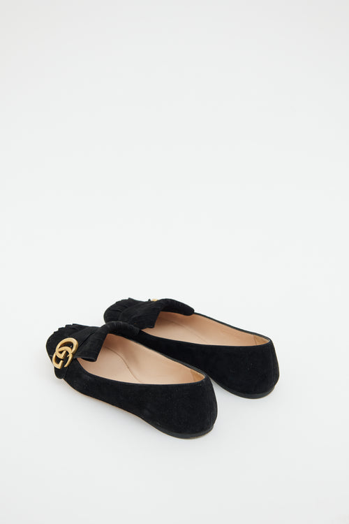 Gucci Black Suede Fringe Flat