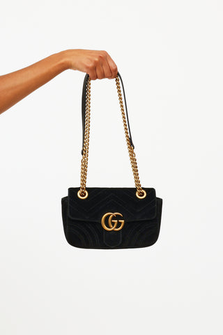Gucci Black Suede Matelasse Marmont Bag