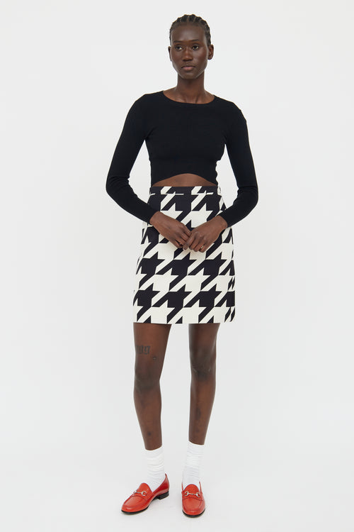 Gucci Black and White Houndstooth Wool & Silk Skirt