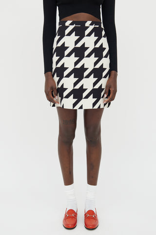 Gucci Black and White Houndstooth Wool & Silk Skirt