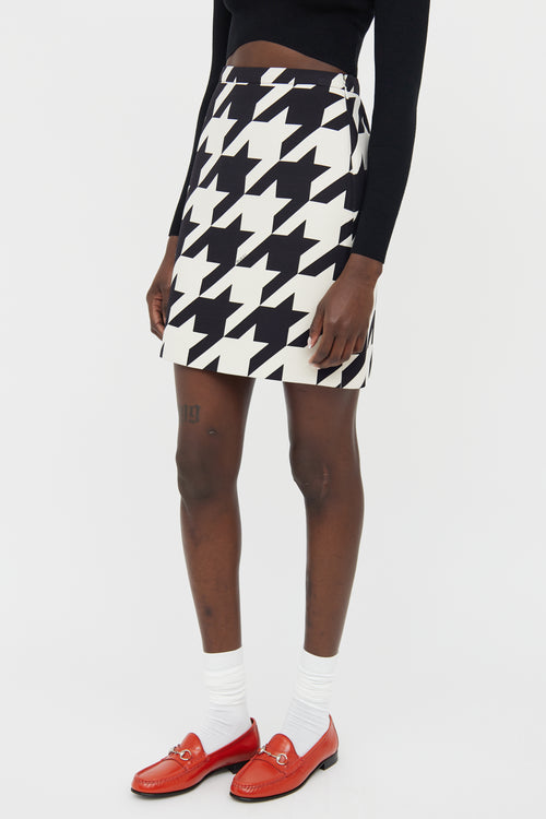 Gucci Black and White Houndstooth Wool & Silk Skirt